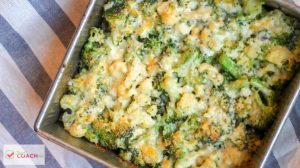 This low carb broccoli cauliflower casserole is a fantastic holiday recipe for post bariatric surgery patients! No rice needed! Approved for Gastric Bypass, Gastric Sleeve and Duodenal Switch after the healing diets of weight loss surgery. #wlsholidays #gastricsleeveholidays #gastricbypassholidays #gastricsleeverecipes #gastricbypassrecipes #christmas