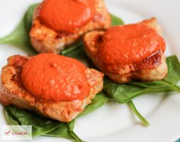 Pork Medallions with Roasted Red Pepper Sauce | Bariatric Surgery Recipes | FoodCoach.Me