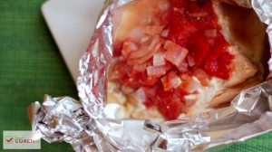 Salmon Foil Pack with Tomatoes and Onions