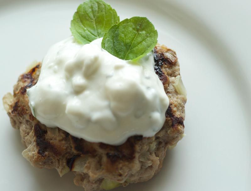 Low Carb Turkey Burger with Feta & Mint Yogurt Sauce. Delicious and approved for bariatric surgery patients!