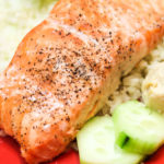 Dairy Free AND Bariatric Surgery Friendly! I love the flavors of this fresh salmon, hummus and cauliflower rice with fresh dill. Easy to put together and packed with protein! #gastricsleeve #gastricbypass #wls #bariatrcrecipes #dairyfree