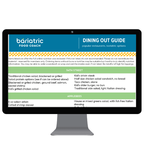image of dining out guide for members to bariatric food coach
