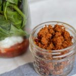 Super simple taco salad that can be made in advance and packed for lunches in a mason jar! I keep the meat separate so I can heat it up and add it all together. Great for bariatric lunches. #bariatriclunch #wlslunch #gastricsleevelunch #gastricbypasslunch #saladinajar