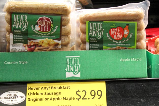 Never Any!® Breakfast Chicken Sausage in Country Style or Apple Chicken for bariatric surgery breakfast ideas from Aldi