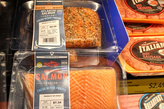 Fresh salmon fillet one with seasoning for bariatric surgery meal ideas from Aldi