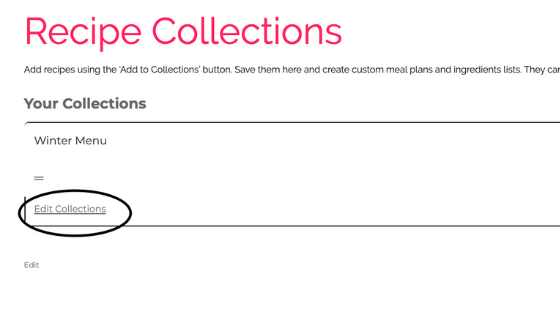 screen shot how to add recipes to collections on foodcoach.me
