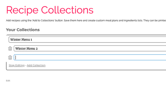 screen shot how to add recipes to collections on foodcoach.me