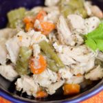 Chicken pot pie stew with chunks of chicken and vegetables recipe image for foodcoach.me bariatric surgery patient recipe