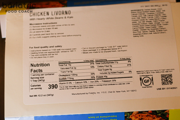 chicken livorno nutrition label from Freshly Meal Kits