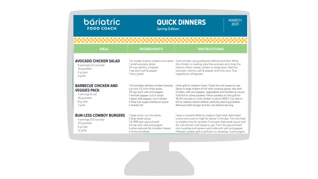 image for members resource spring quick dinners guide bariatric food coach