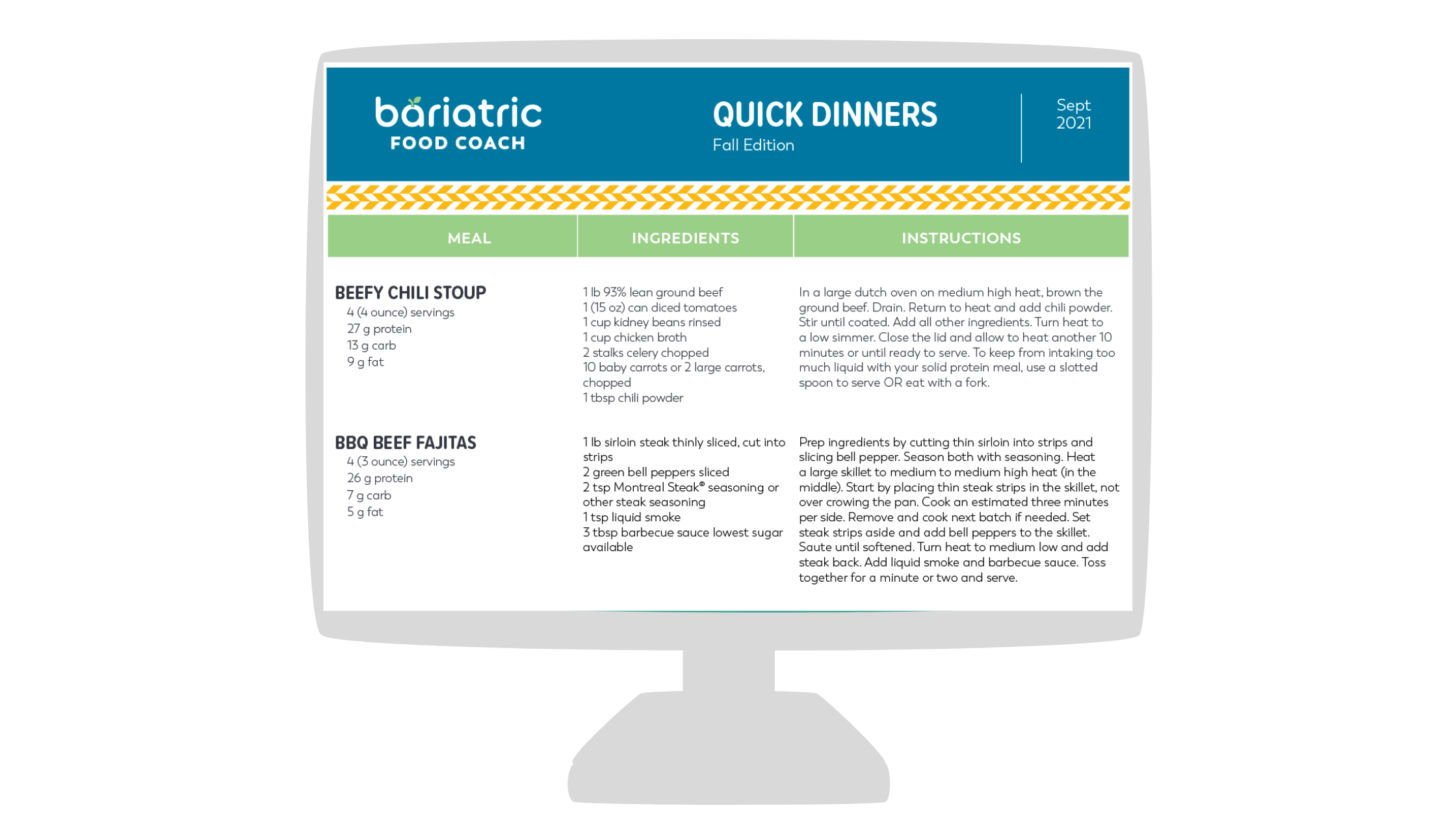 fall edition of quick dinners guide on bariatric food coach