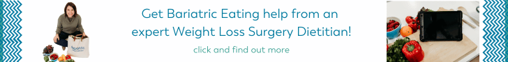 banner image with text get bariatric eating help from an expert weight loss surgery dietitian click here for more info with photo of steph wagner an ipad with vegetables