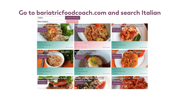 finding recipes on bariatric food coach