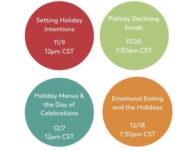 live call dates with bariatric food coach members for the 2022 holidays